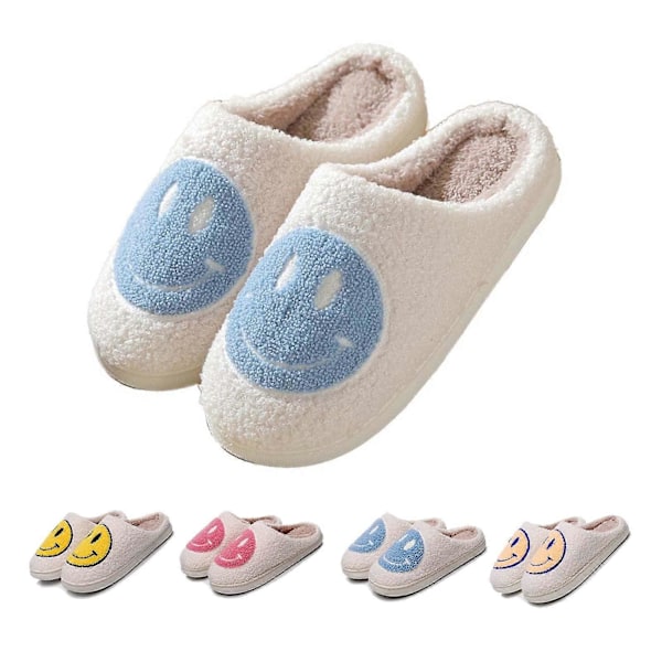 Retro Smile Face Hjemmesko, Happy Face Hjemmesko til Kvinder, Bløde Plys Komfortable Preppy Dame Hjemmesko, Smile Cushion Slides, Fluffy Hjemmesko [HK] 43 and 44 feet
