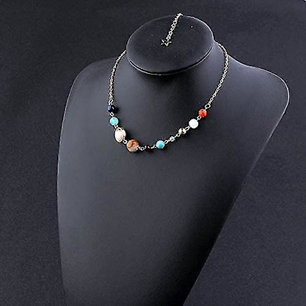 Handgjort Galaxy Solsystem Universum Åtta Planeter Guardian Star Naturstenspärlor Hängsmycke Halsband Damsmycken Sidledes Guld UFT[HK]