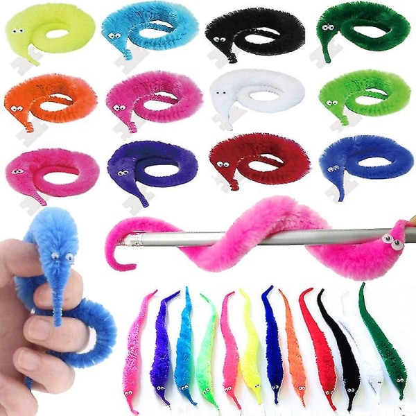 12/24 stk. Twisty Worm magiske leker festfavoritter Fuzzy Worm på en snor Jul Halloween Trollmann Nytt Merkelig trikset leker for barn[HK] 24 pcs