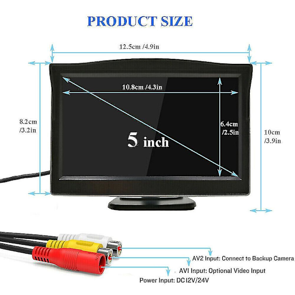 5 Tums 800x480 TFT LCD HD-skärm med Dubbel Monteringsfäste för Bil Backkamera/Backspegel [xh][HK] black