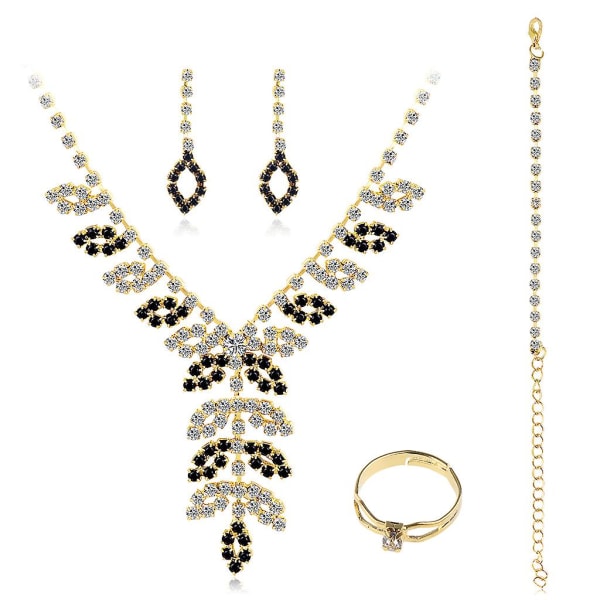 Kvinnor Smycken Set Crystal Halsband Öppen Ring Dinglar Örhängen Armband Set