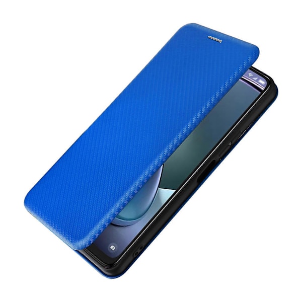 För TCL 50 5G Läderfodral Kolfibertextur Ställ Magnetisk Stängning Telefonskal [HK] Blue