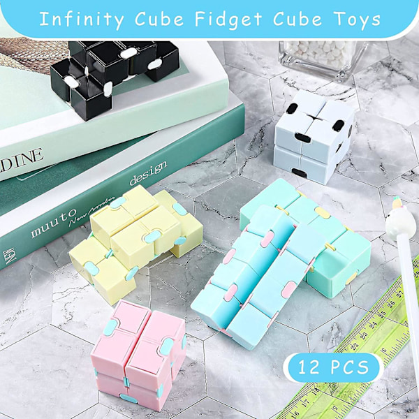 12 Stycken Infinity Cube Mini Fidget Blocks Mini Infinity Cube Skrivbordsleksak Sensoriskt Verktyg Fidget Blocks Magisk Pussel Flip Cube för Tonåringar Vuxna Bi[HK]