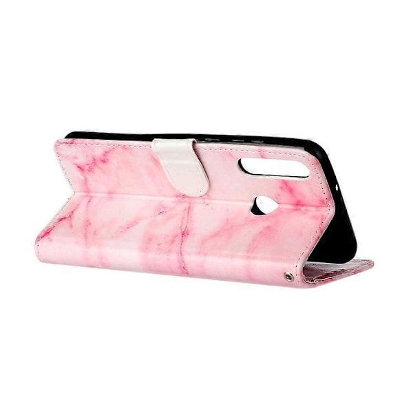 For Huawei Y6p Farget Tegning Marmormønster Horisontal Flip PU Lær Telefonveske[HK] Pink Marble