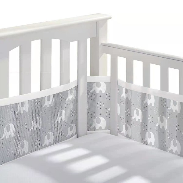 Andningsbar baby mesh spjälsängsskydd  Storlek 340cm*160cm[HK] White  Gray