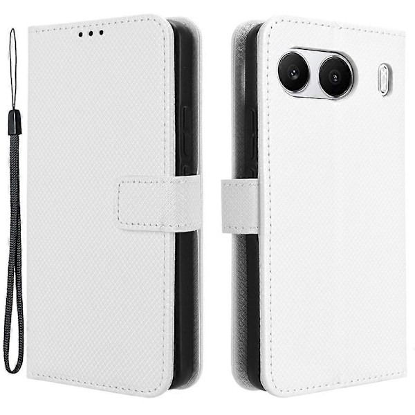 För OnePlus Nord 4 5G Telefonställ Fodral Diamanttextur PU Läder Plånboksfodral [HK] White