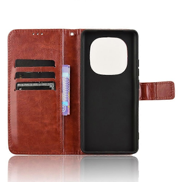 För Xiaomi Redmi Note 14 Pro+ 5G/ Note 14 Pro 5G Fodral Crazy Horse Textur PU Läder Telefonplånboksfodral [HK] Brown
