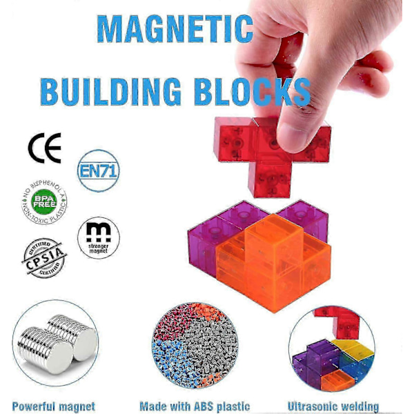 Magnetiske Byggeklodser til Børn Magisk 3D Magnetisk Puslespilskube med 54 Vejledningskort til Børn (rød)[HK]