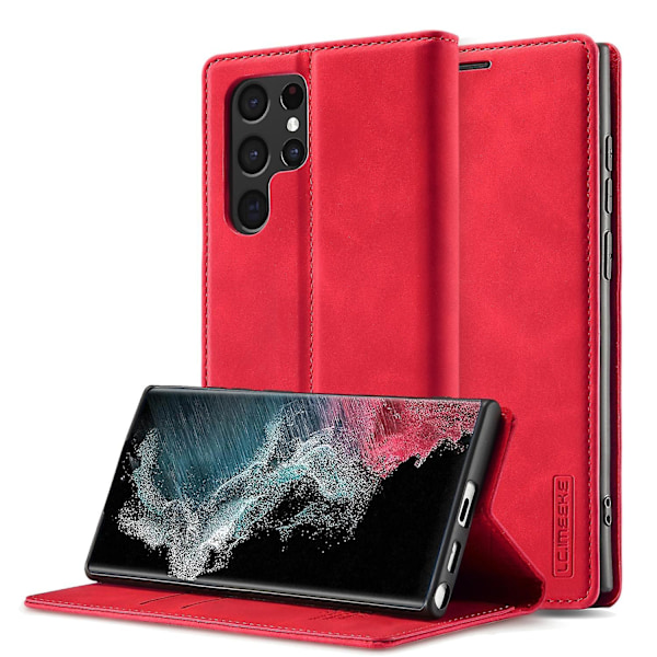LC.IMEEKE Magnetisk Læder Etui Til Samsung Galaxy S22 Ultra[HK] Red