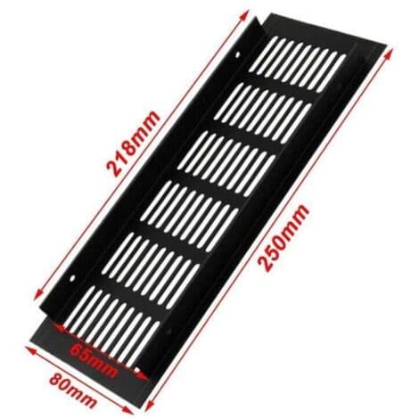 2-delt ventilasjonsgitter i aluminium, rektangulær luftventil, luftventil i legering, svart gitter, 250 x 80 mm (HK)