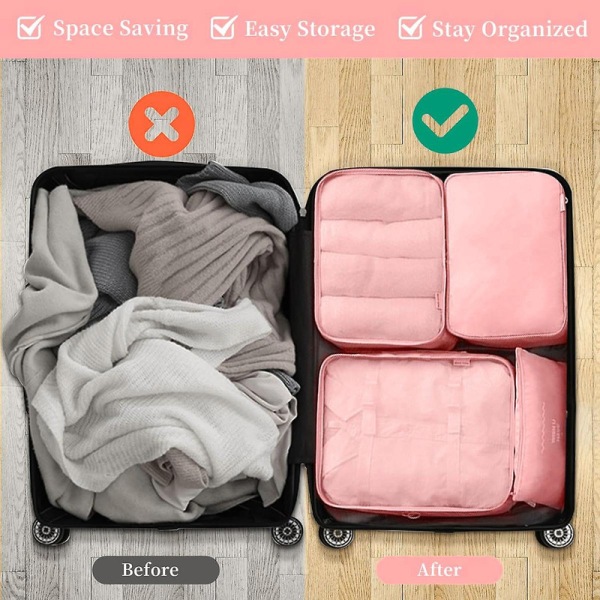 11 stk Reisepakkeorganisatorer Reisepakkekuber til koffertsett Bagasjeorganisatorer for koffert Lett reiseveske Essential Bag[HK] Pink