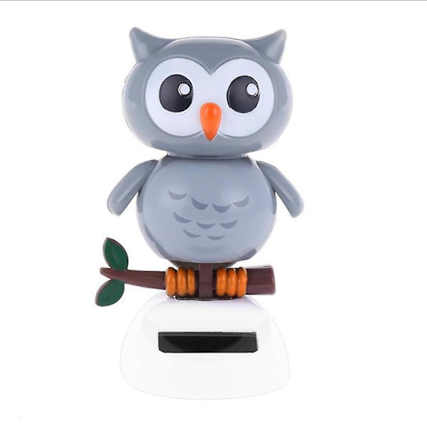 Solcelledrevet tegneseriefigur ornament til bilinstrumentbræt dynamisk dansende dyr bordplade dekoration til hjemmekontor [HkkK] Grey Owl