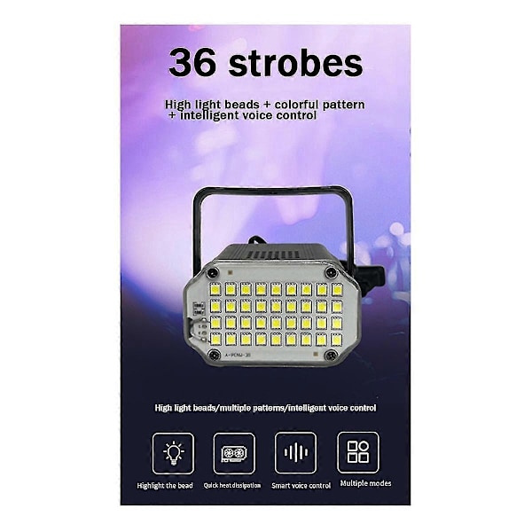 Stroboskoplys med lydaktivering og justerbar hastighed, 36 super-lyse hvide LED'er [HK] Black