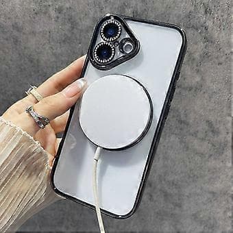 Magnetisk deksel til iPhone 16 med glitrende rhinstein klart TPU+PC-telefondeksel (stil E)