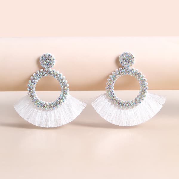 Boho Chic Dame Øreringe med Frynser - Håndlavede Mode Smykker[HK] White