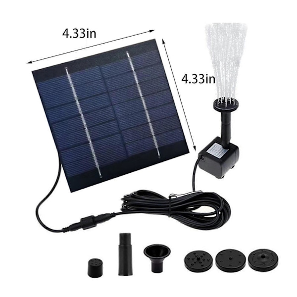 Solcellsdriven fontän DIY solcellsvattenpumpsats, solcellsdriven vattenfontänpump med 4 munstycken, DIY vattenfunktion utomhusfontäner för fågelbad [HK] Black