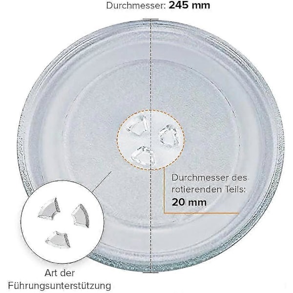 Yleismallinen mikroaaltouunin lasinen pyörivä alusta 3 kiinnikkeellä, 245 mm [HK]