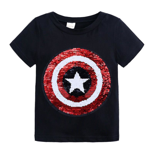 Lasten lyhythihainen T-paita Boy Spiderman T-paita Captain America's Shield Top baby Lasten kuviolliset vaihdettavat paidat[HK] Black 110