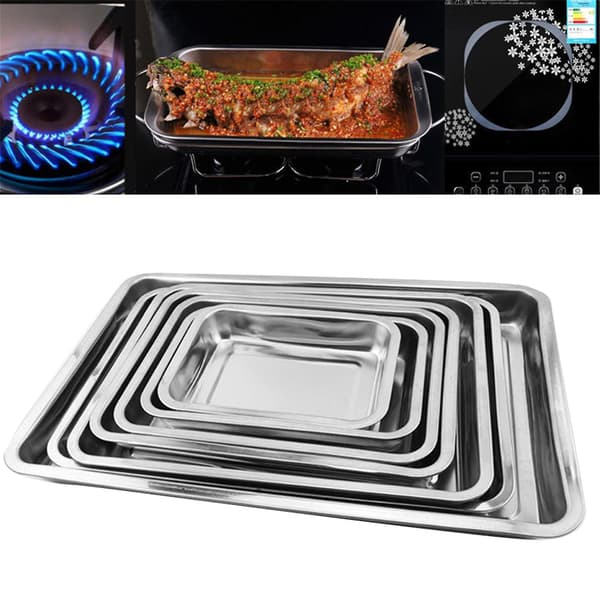 HK Rustfrit stål rektangulær grill fisk bageplade plade pande køkkenforsyning 1#