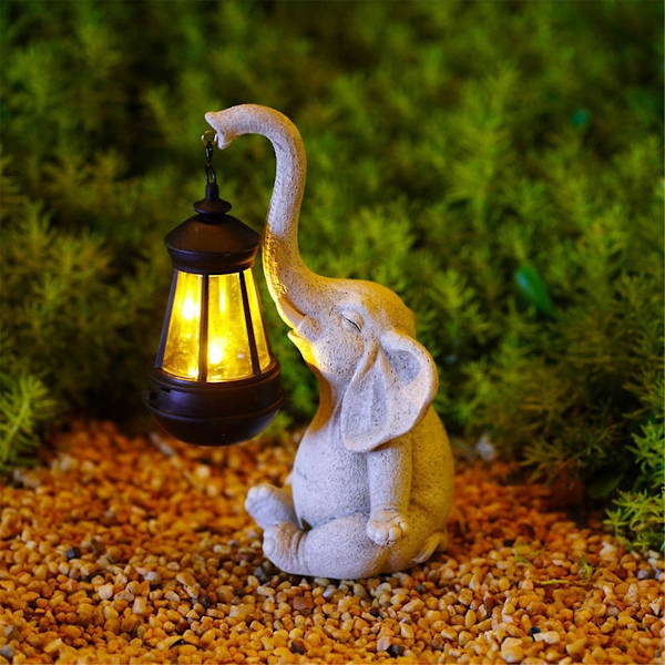 Elefant Solcellelampe Dekorasjon Vanntett Solid Harpiks Håndverk Elefant Ornament Statue Hage Balkong Hage Figur Lampe A[hk] White  Black