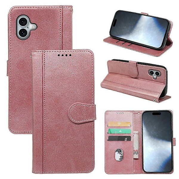 For iPhone 16 Deksel Kalveskinn Tekstur Lær Stativ Bokstil Telefondeksel[HK] Style E Multicolor
