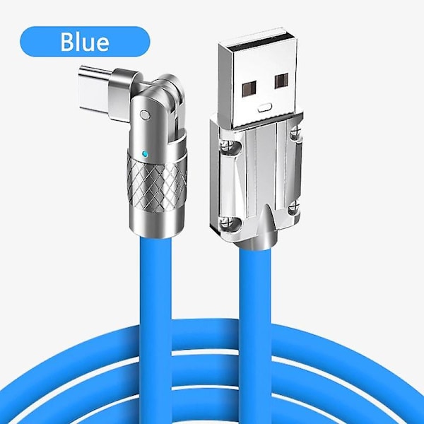 120W 6A Hurtiglading USB Type C Kabel 180° Rotasjon Albuekabel Telefonlader for Xiaomi Redmi Honor USB C Kabel Datalinje[HK] blue Android Type C port