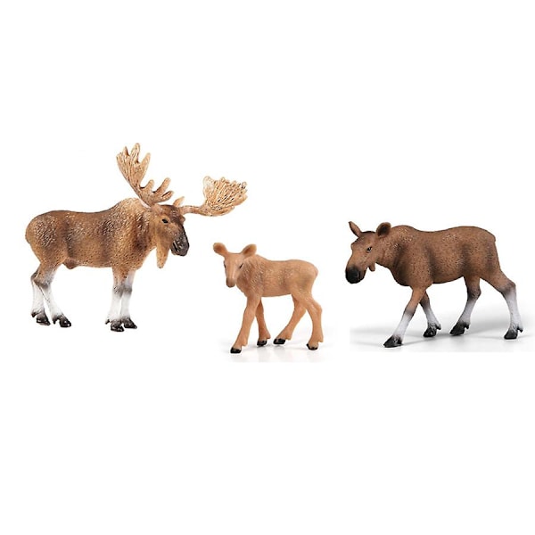 Realisttiska Vilda Djur Skogsdjur Figurer Älg Tjur, Ren, Sika Hjort Familj Figurer Leksakssats Tårta Toppar [HK] moose 3pcs