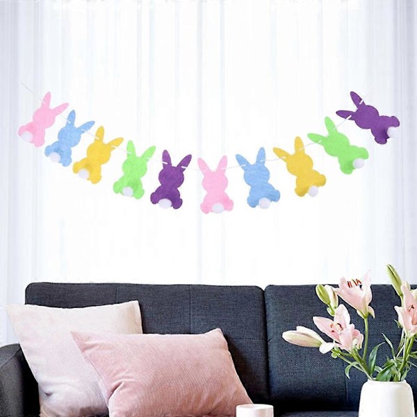 Glad Påske Kanin Bunny Bold til Banner Guirlande Vægophæng Vimpel Flag Dekoration [HK] Colorful