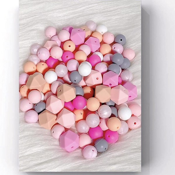 95x 15 mm farverige ottekantede rumperler 12 mm runde silikoneperler Candy Color