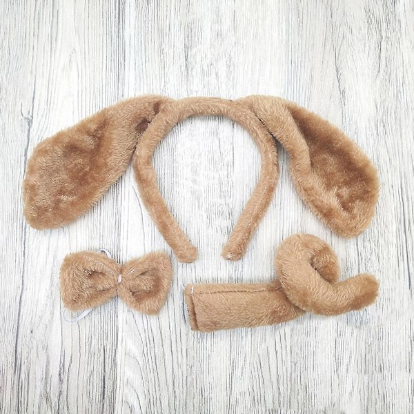 Pitkät Korvat Koiran Panta + Rusetti + Häntäsetti Cosplay Eläimen Hiusvanne Juhliin [HK] White