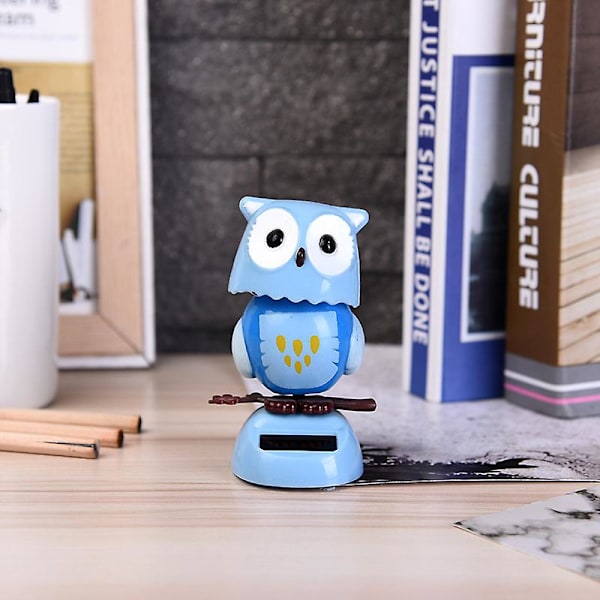 Solcelledrevet tegneseriefigur ornament til bilinstrumentbræt dynamisk dansende dyr bordplade dekoration til hjemmekontor [HkkK] Blue Owl