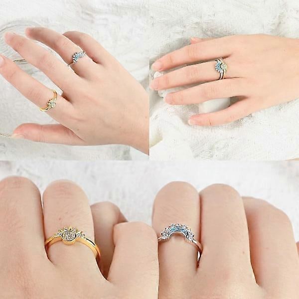Sol og Måne Ring Sæt Ringe, Valentinsdags Gave Justerbare Smykker med Himmeltema Matchende Ringe som Venskabsringe Gaver