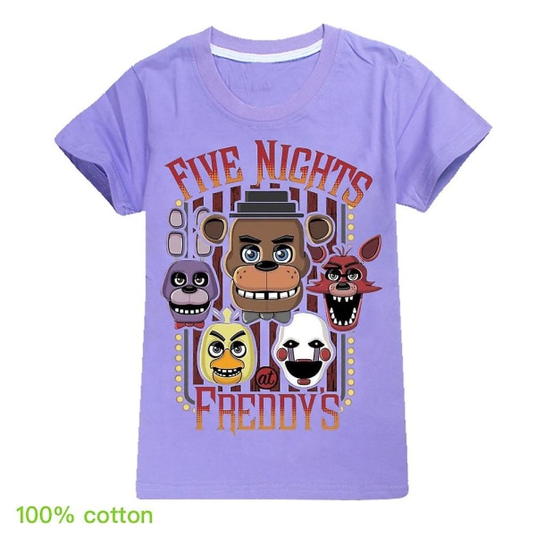 Gutter Jenter kortermet t-skjorte Five Nights At Freddy's Kids T-skjorte topper i bomull[HK] Purple 2-3Years