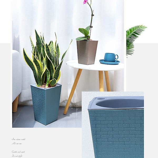 Blomsterpot i murstensmønster, Imitation Metal Plast Blomsterpot, Kvadratisk og Høj Type til Havepotteplanter[HkkK] White Large