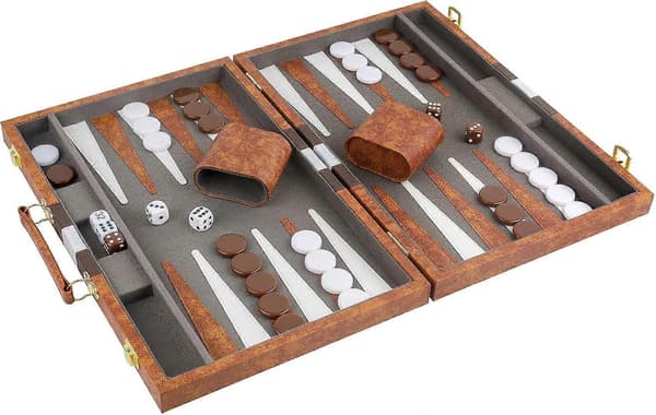 Backgammon sæt, 11 tommer bærbart brætspil med PU-læderetui til voksne, brunt backgammon rejsesæt[HK]