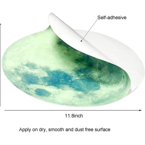 Hohtava Kuu Seinätarra 30cm Luminoiva Tarra Yöllä, Täydellinen Katon Tai Seinän Koriste Lapsen Makuuhuoneeseen[HkkK]
