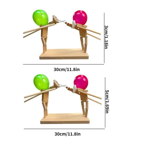 Håndlavede træhegn dukker, trækamp robotter spil for 2 spillere, hurtigt ballon kamp kampspil, 100% ny[HK] 5mm