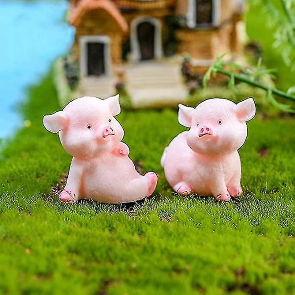 Miniatyr grisefigurer 8 stykker, bedårende rosa griselekefigur Kakedekor til eventyrhagepynt Juleborddekorasjon[HK]