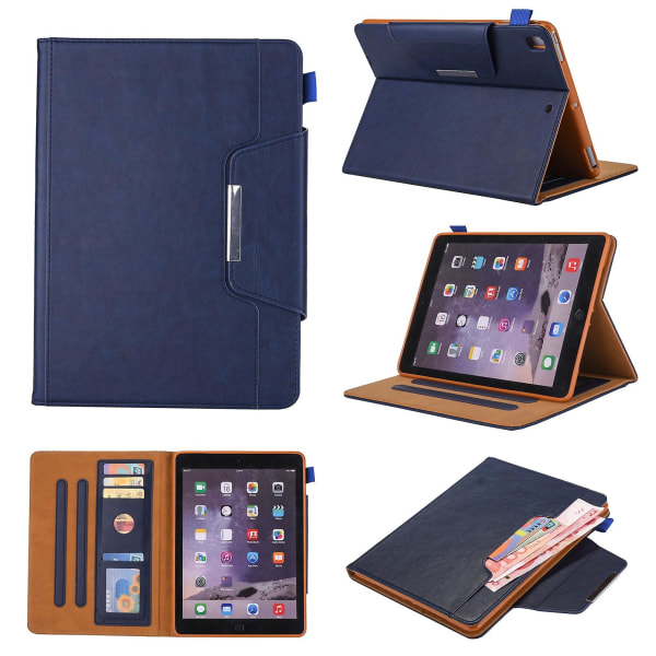 Crazy Horse Lær Lommebok Stativ Smart Deksel For Ipad 9.7-tommer (2018)/9.7-tommer (2017)/9.7 Tommer (2016)/air 2/air[HK] Dark Blue