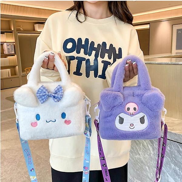 Sanrio Väska Kawaii Plysch Cinnamoroll Melody Kuromi Mjuk Gosedjur Handväska Axelväska Anime Plysch Ryggsäck Flickor Barn Gåvor[HK] Purlpe