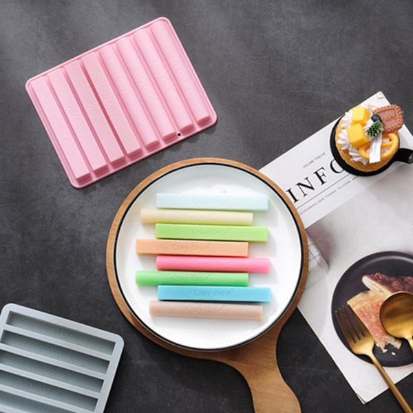 8 Hull Silikon Fargeblyantform Sjokolade Gumpaste Former Halvsylindrisk Formet[HK] Pink
