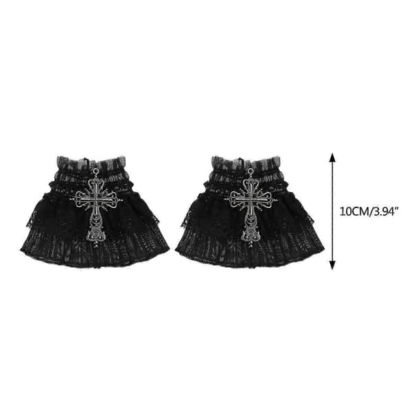 Jenter Håndermet Håndledd Mansjetter Ruffled Blomsterblonde Elastisk Blomsterlagdelt Blonde for Bryllup Håndleddslengde Brudeprom[HK] Black
