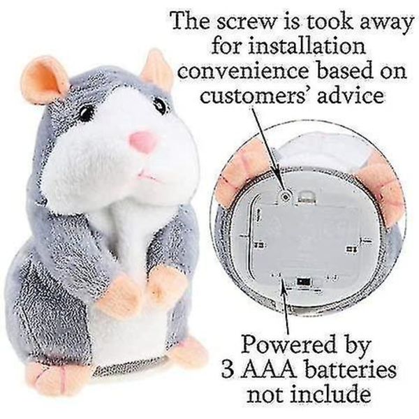 Puhuva Hamsteri-Leikkieläin - Toistaa Sanasi - Elektroninen Lemmikkieläin Puhuva Pehmolelu Hamsteri Lapsille Lahjaksi Juhliin [HK] Gray