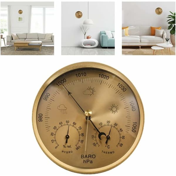 Utomhustermometer Hygrometer 3-i-1 Barometer Väggmonterad Inga Batterier Krävs Guld Hemmabruk[HK]