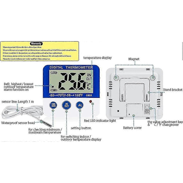 2 stk. Køleskabsfryser Termometer Max/min Hukommelse Høj & Lav Temperatur Alarm Indstillinger[HK]
