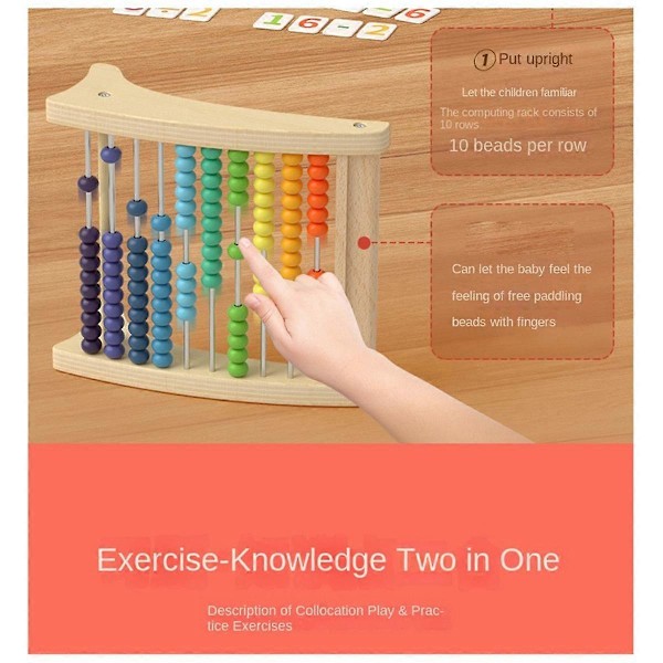 Matematik Beregningsstativ, Addition og Subtraktion Talgenkendelses Artefakt, Træ Abacus[HK] As Shown