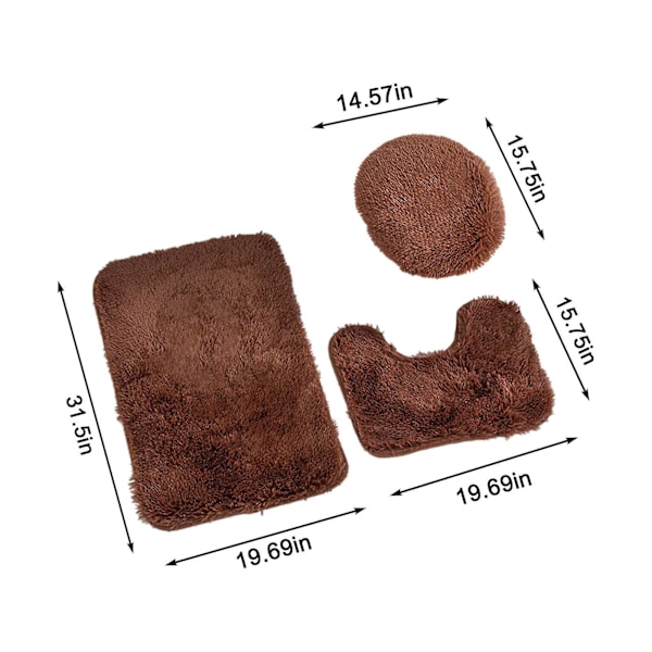 HK  Hushållsartiklar enfärgad 3-delad badrumsmatta set badrum toalettmatta halkmatta enfärgad badrum toalettgolvmatta Brown