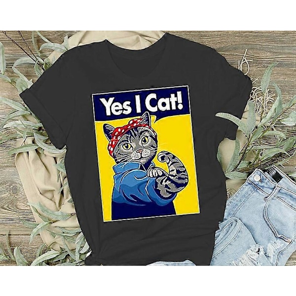 Yes I Cat T-shirt, Kattantströja, Kattrosettströja, Rolig Katt-tröja för Kvinnor, Kattjejströja, Kattmammatröja, Gåva till Kattälskare, Djurtröja[HK] 2XL