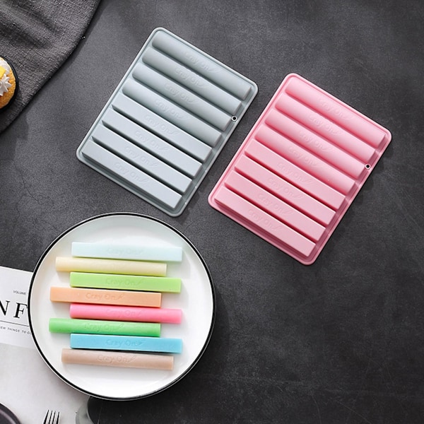 8 Huller Silikone Farveblyantform Chokolade Gumpaste Forme Halvcylindrisk Formet[HK] Pink
