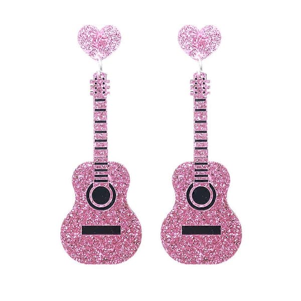 1 par lyserøde klassiske guitarøreringe til dekoration akryløreaccessories [HK]